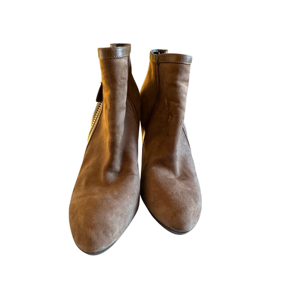 Tom Ford Brown Suede Gold Zip Detail Ankle Boots